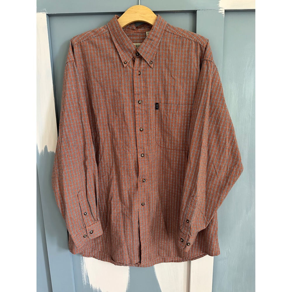 IZOD Mens XL Orange Plaid Button Down Shirt Long Sleeve 100% Cotton Pocket